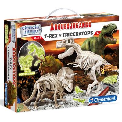 Arqueojugando t-rex y triceratops fluor