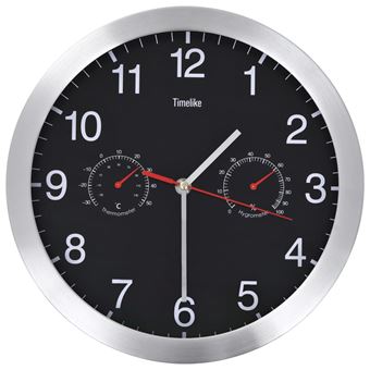 Reloj de pared vidaXL, de cuarzo higrómetro y termómetro 30 cm Negro - 1
