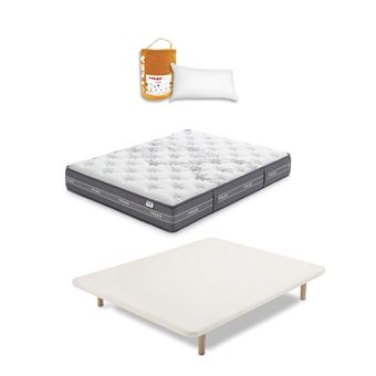 Pack Colchón de muelle ensacado Flex Nube Visco + Base Tapizada Reforzada Crudo + Almohada Flex Lider 105x190 - 1
