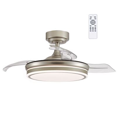 Ventilador De Techo Cristalrecord Led Moss Mini Regulable Con Control Remoto 46w 3cct 5520lm Ip20 Ø92cm Níquel