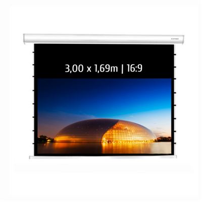 Pantalla De Proyección Eléctrica Tensionada Kimex 3,00 X 1,69m (16/9), Carcasa Blanca