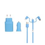 Muvit Life Pack cargador de coche casa usb+cable 3 en 1 tipo y lightning azul mlpak0026 universal microusb