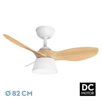 Ventilador De Techo Fabrilamp Led Cúbico Regulable Con Control Remoto 36w 3cct 2680lm Ip20 Ø82cm Blanco Y Haya
