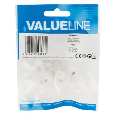 Valueline Conector RJ12 macho transparente, bolsa de 10 uds, para montar en cable telefónico