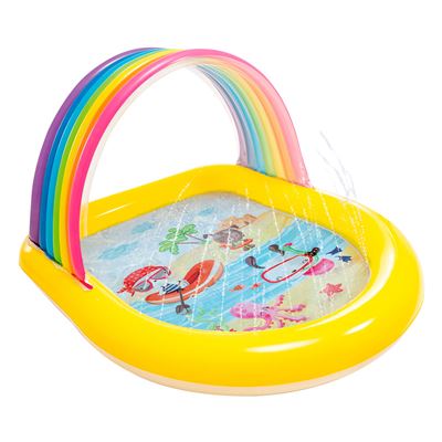 Piscina infantil arco iris con toldo y aspersor Intex