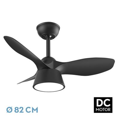 Ventilador De Techo Fabrilamp Led Cúbico Regulable Con Control Remoto 36w 3cct 2680lm Ip20 Ø82cm Negro