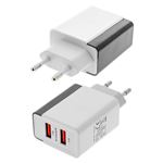 Cargador enchufe 2x Puertos USB 2.4A Carga rápida MTK, Blanco y gris