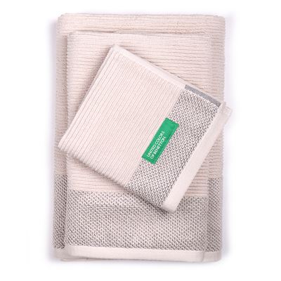 Benetton Beige Set 3 Toallas De Baño Algodón