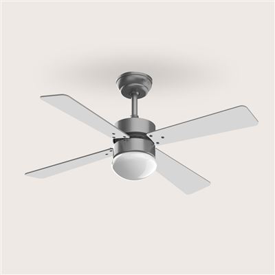 EVVO Ventilador de techo con luz V415 Steel, silencioso, Ø106cm, 4 aspas, 3 velocidades, 56W, invierno-verano