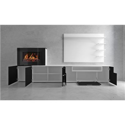 Mueble Tv De Salón Comedor Con Chimenea Eléctrica Con 5 Niveles De Llama,  Acabado Blanco Mate Y Negro Brillo Lacado, 290 X 170 X 45 Cm De Fondo con  Ofertas en Carrefour