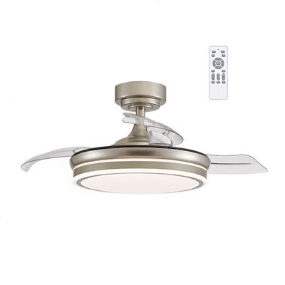Ventilador De Techo Cristalrecord Led Moss Regulable Con Control Remoto 72w 3cct 7920lm Ip20 Ø106cm Níquel