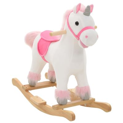 Balancín De Unicornio De Peluche Vidaxl, 65x32x58 Cm Blanco Y Rosa