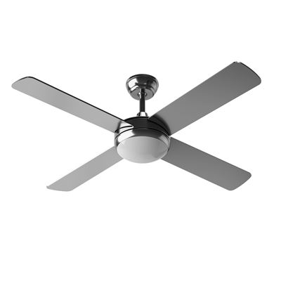 EVVO Ventilador de techo con luz y mando V516 Steel, silencioso, Ø132cm, 4 aspas, 3 velocidades, 65W, temporizador