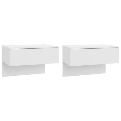 Vidaxl Blanco Mesita Noche Pared 2 Uds Madera Contrachapada Brillante