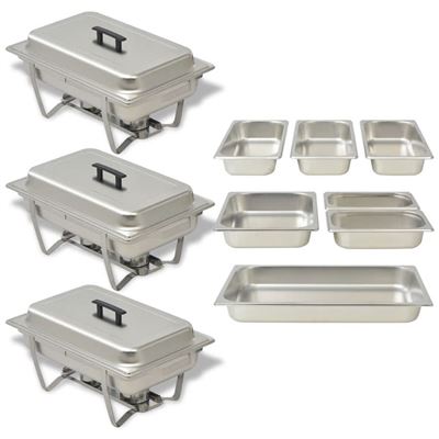 Set calentador de comida para buffet vidaXL 3 piezas acero inoxidable