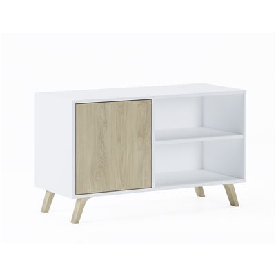 Mueble Tv 100 Con Puerta Izquierda Salón Comedor Modelo Wind Color Estructura Blanco Color Puerta Puccini 95x40x57cm .