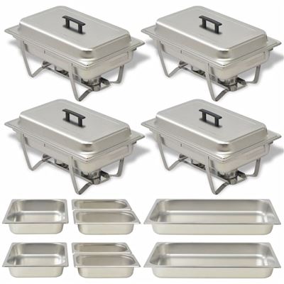 Set calentador de comida para buffet vidaXL 4 piezas acero inoxidable