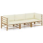 Set de muebles de jardín 3 piezas y cojines vidaXL bambú blanco crema