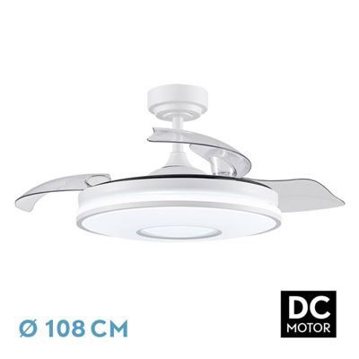 Ventilador De Techo Fabrilamp Led Dani Regulable Con Control Remoto 72w 3cct 6980lm Ip20 Ø107cm Blanco