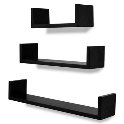 Conjunto de 3 estanterías vidaXL, Negras, forma de ""U"" MDF suspendidas para libros/DVD