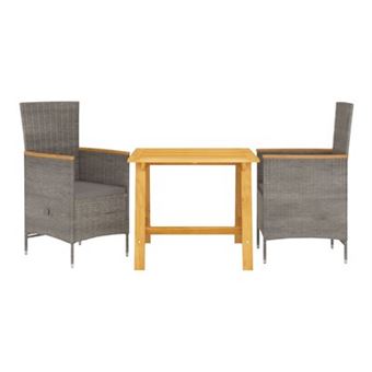 Juego de comedor para jardín vidaXL 3 piezas gris - 1