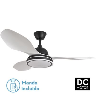 Ventilador De Techo Fabrilamp Led Datoo Regulable Con Control Remoto 48w 3cct 4080lm Ip20 Ø122cm Negro Y Blanco