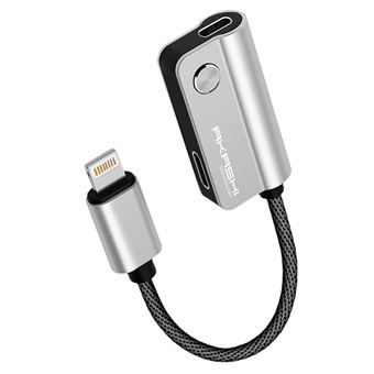 Adaptador Akashi Lightning a Lightning para iPhone/iPad/iPod Carga+Audio, 14cm - 1