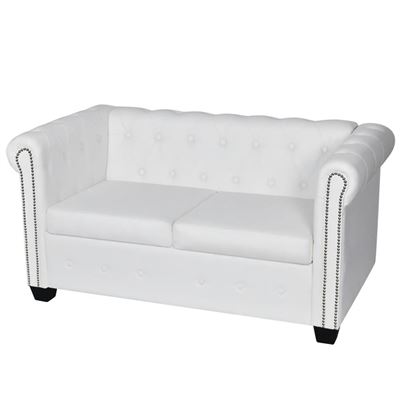 Vidaxl Blanco Sofá Chesterfield De 2 Plazas De Cuero Artificial