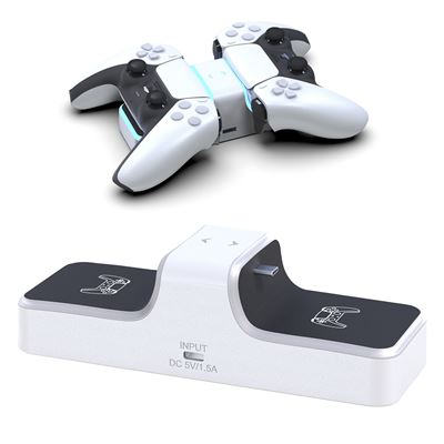 Dam Blanco Cargador Dual Para 2 Mandos De Ps5 Incluye Salida De Carga Usb