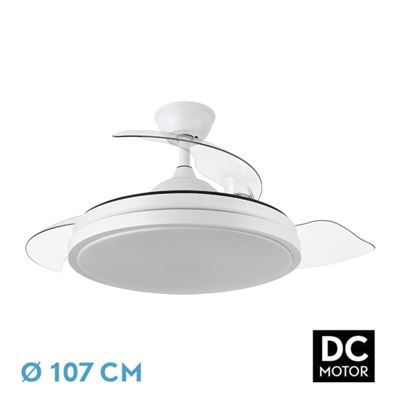 Ventilador De Techo Fabrilamp Led Escorpión Regulable Con Control Remoto 59w 3cct 6980lm Ip20 Ø107cm Blanco