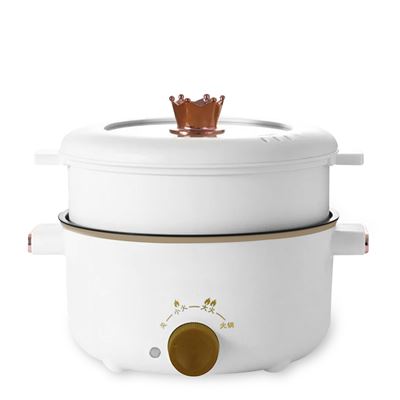 Olla Eléctrica Vaporera Multifunción Dam 800w Tres Temperaturas 2.5l Doble Nivel Con Tapa Transparente Blanco