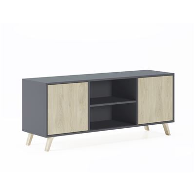 Mueble TV 140 con 2 puertas salón comedor Modelo WIND color estructura Puccini color puertas Gris Antracita 140x40x57cm .