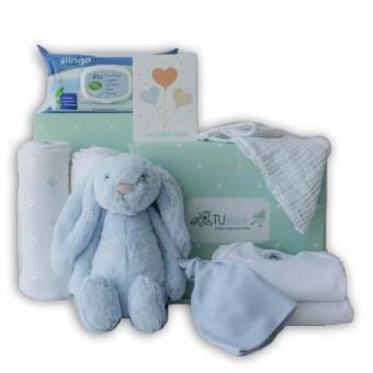 Canastilla para bebé personalizada en tonos azules - Tu Bebebox - Niño