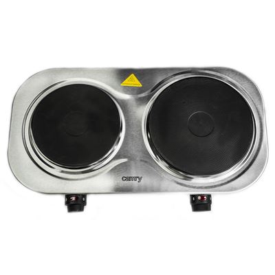 Hornillo Eléctrico Doble, Zonas De Cocinado 18,5 Cm Y 15,5 Cm, Regulador De Temperatura, Compacto Camry Cr6511 1500w-1000w Plata