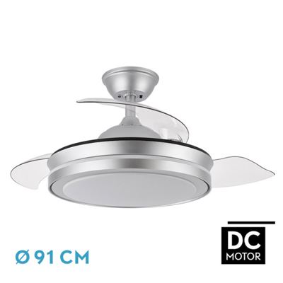 Ventilador De Techo Fabrilamp Led Esparta Mini Regulable Con Control Remoto 72w 3cct 6120lm Ip20 Ø91cm Plata