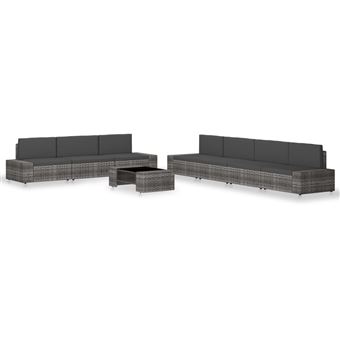 Juego de muebles de jardín 8 piezas vidaXL ratán sintético gris - 1