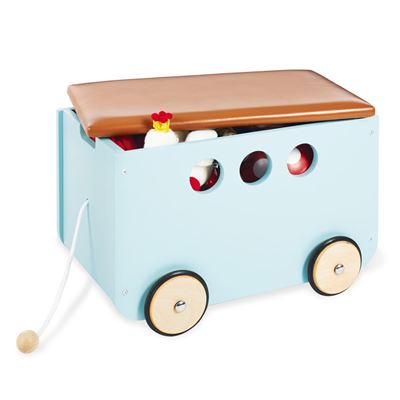 Pinolino Toy Box jim madera y polipiel con de ruedas engomadas tapa partir 3 juguetes azul menthe