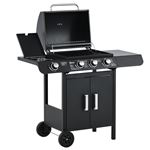 Barbacoa de gas con 4 quemadores y ruedas Outsunny 125x51x100 cm negro