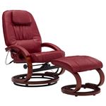 Sillón masaje reclinable reposapiés cuero sintético color vino