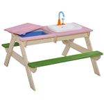 Mesa de picnic Outsunny verde rosa 94x89x50,5 cm madera de picea PP