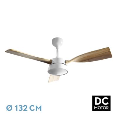 Ventilador De Techo Fabrilamp Led Estío Regulable Con Control Remoto 24w 3cct 2650lm Ip20 Ø132cm Blanco Y Haya