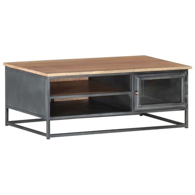 Vidaxl Gris Mesa De Centro De Madera Maciza De Acacia 90X50x35cm