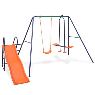 Juego De Columpios Vidaxl, 3 Asientos Y Tobogán Naranja