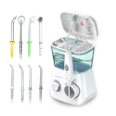 Irrigador Dental Aquapik 100. 8 Boquillas Incluidas, 10 Niveles, Profesional (blanco)