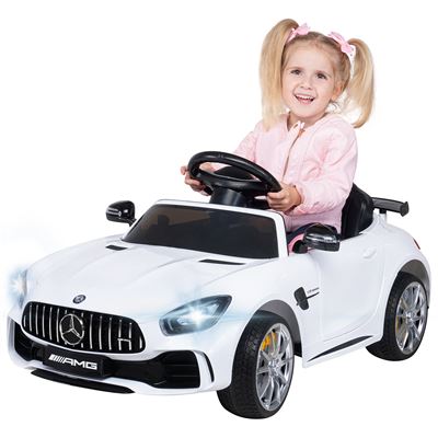 Coche eléctrico para niños Mercedes AMG GT-R licencia de 50 vatios asiento de cuero neumáticos EVA blanco