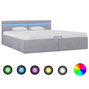 Cama hidráulica con almacenaje y LED vidaXL tela gris claro 180x200 cm - 1