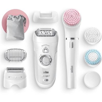 BRAUN BEAUTY KIT SE 7875 - Cabezal depilador pivotante-2 velocidades-suave-luz inteligente-SensoSistema Smart + Cepillos para la cara del Spa