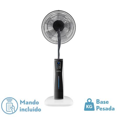 Ventilador De Pie Fabrilamp Blanco Negro 3 Velocidades 75w 5 Aspas Nebulizador 125x43x40cm Con Remoto Temporizador Tanque De Agua 2l Corvo