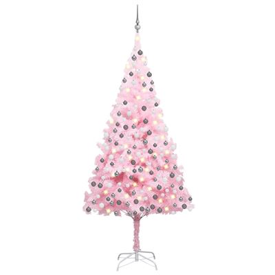 Árbol de Navidad vidaXL artificial con LED y bolas PVC 240 cm rosa