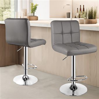 Juego de 2 taburetes de bar Biggzia Cuero PU Altura regulable 85-115cm  Gris, Sillones, Los mejores precios